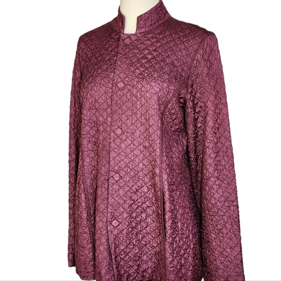 Eileen Fisher 100% Tussah Silk Blazer Jacket in Textured Burgundy Size S - Picture 10 of 12